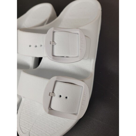 Telic Women's SZ XS Boise Bliss Slide Sandals White Double Buckle Slip On - Picture 4 of 10